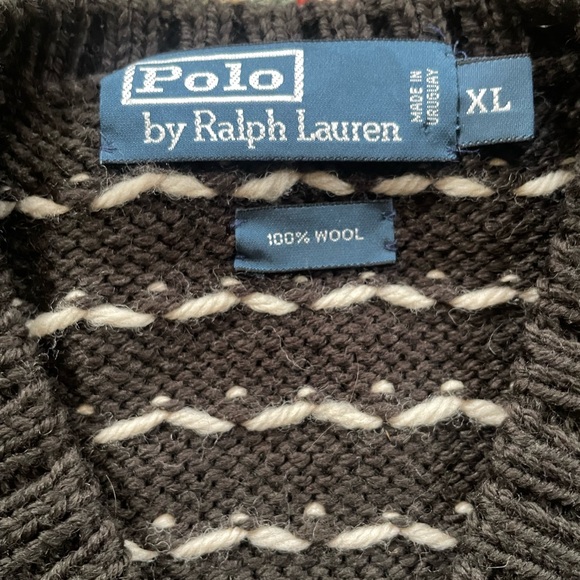 VTG Polo Ralph Lauren Wool Moose Intarsia Nordic Sweater XL Brown Charcoal Knit - Picture 2 of 9